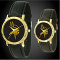 His or Hers Black Leather Strap Watch w/ Black Face and Goldtone Case